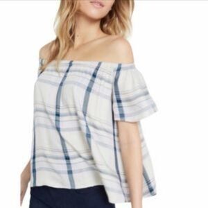 Express Plaid Off Shoulder Flowy Anthropologie T-Shirt